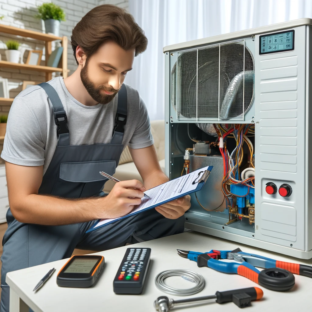 Técnico reparando aire acondicionado